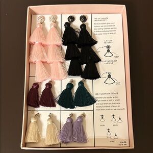 Sugar Tassel Earring Set in Black, Purple, Green, Cream